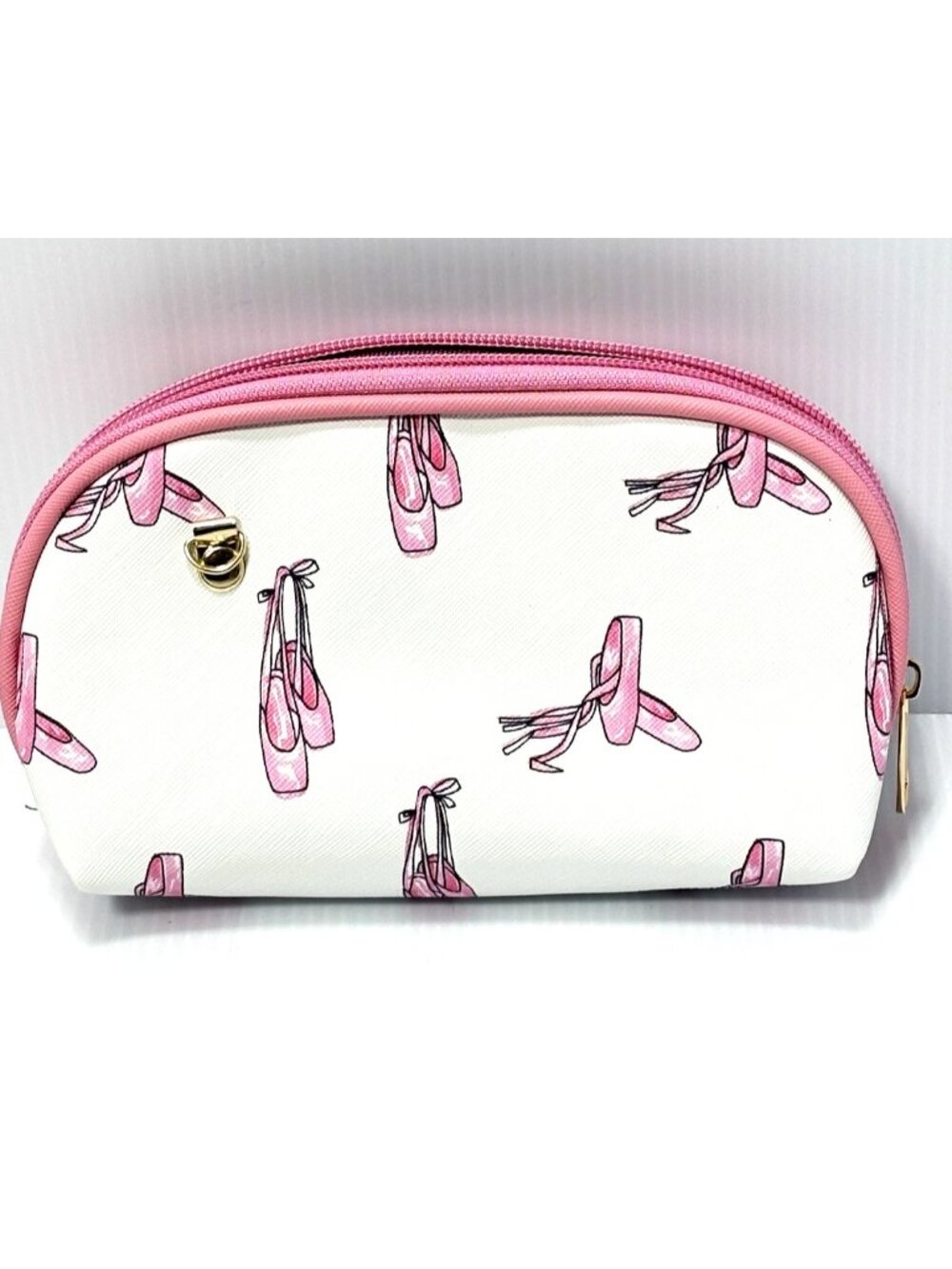 Makeup Bag Pink White Zipper Pouch Makeup Bag, Ballet Shoes, Cosmetic Clutch New